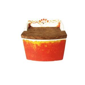 Vintage Wood Cover Orange Ceramic Stoneware Salt Box Wall Hanging